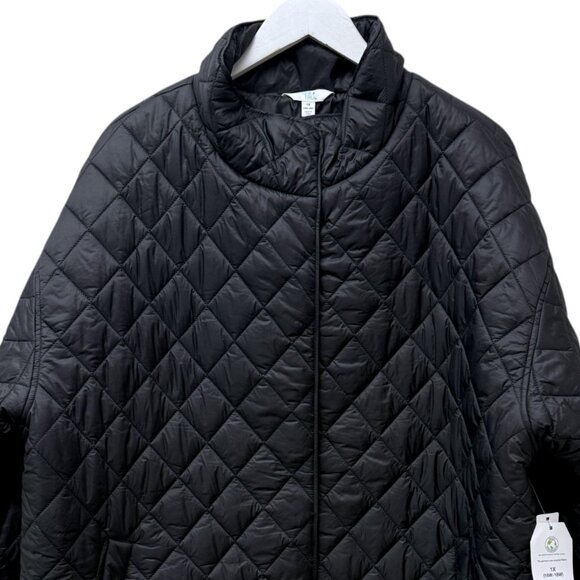Time & Tru Quilted Coat Plus Size 1X Black Snap Front Lightweight Jacket Womens - Picture 2 of 9
